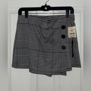 Black and White Plaid Skort with Button Detail